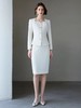 IWY/高端主持人时尚洋气职业套装御姐范长袖白色方领压褶外套商务礼服CS2083 商品缩略图3