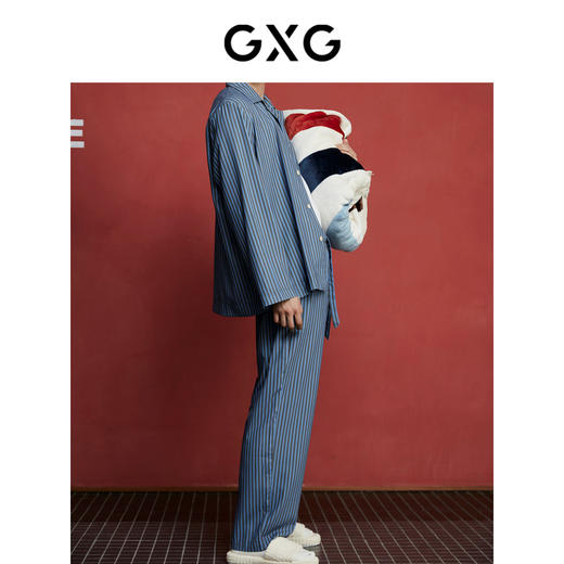 GXG男士细条纹棉质家居服高级感春秋北欧风睡裤单长裤 商品图3