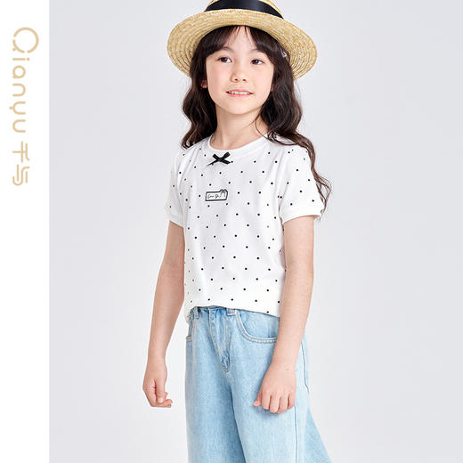 笛莎千与2025夏季新款女童时尚波点印花短袖T恤 商品图2