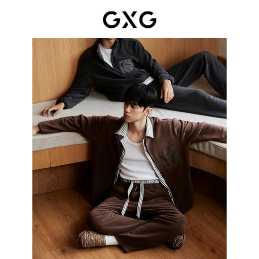 GXG男士家居服套装拉链门禁小立领秋冬短绒外穿居家服 商品图2
