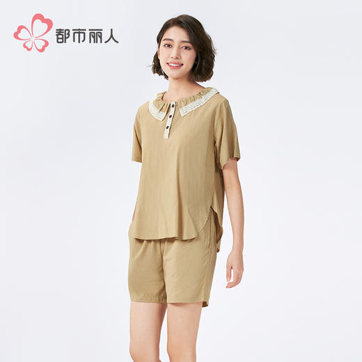 都市丽人生活家居女士梭织棉短袖套装薄梭织RC竹节短袖类LHH2D9 商品图2