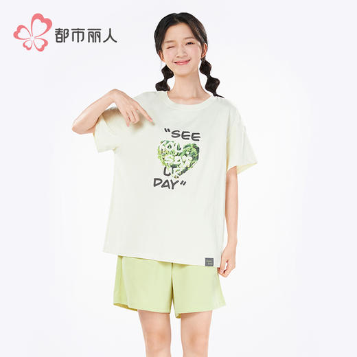 都市丽人生活家居女士棉质短袖套装薄32支纯棉单面短袖类LHH2E3 商品图1