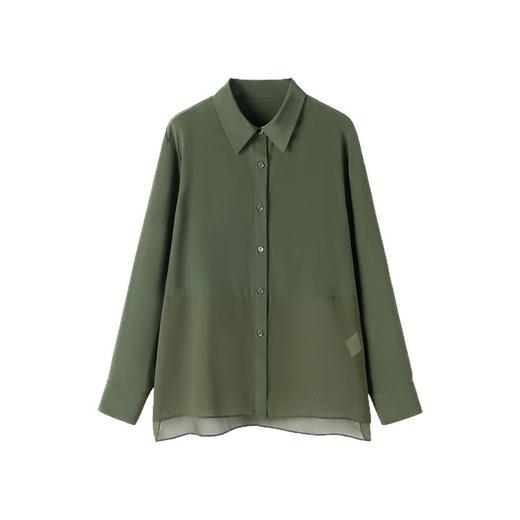 丁摩设计感长袖真丝衬衫女新品拼接防晒衬衣通勤桑蚕丝方领上衣AL1000606 商品图4