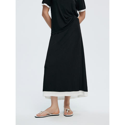 棉仓362601009-初棉强捻醋酸假两件T恤半裙套装奢感优雅 商品图1