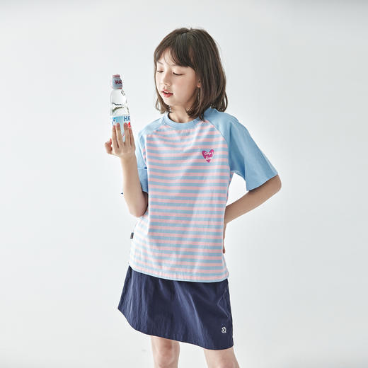 棵初25年夏季新款女童拼色条纹T恤儿童爱心字母印花圆领短袖上衣 商品图2