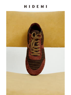 HIDEMI citywalk轻跑鞋系列梭织尼龙拼接麂皮系带德训鞋球鞋 浅卡其拼白/格纹拼棕