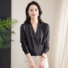 丁摩真丝衬衫女时尚纯色V领设计感简约紫色桑蚕丝上衣AL 商品缩略图2