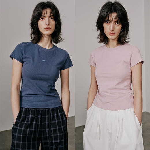 UMILAB【云游】棉×莱赛尔混纺触感丝滑发泡logo修身显瘦T恤T718M 商品图0