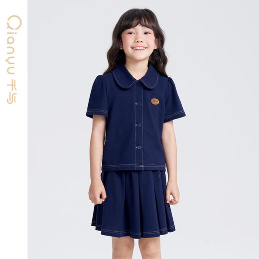笛莎千与2025夏季新款女童时尚学院风短袖百褶裙套装 商品图2