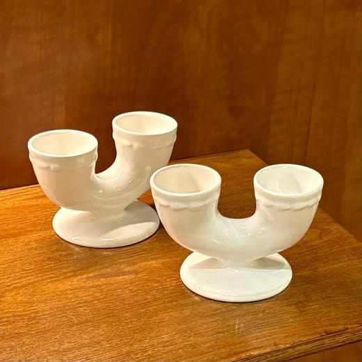 【苏州】英国中古纯白陶瓷双蛋杯 商品图0