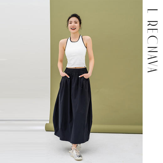 L RECNAVA 撞色无缝一体织中长工字背心 可拆卸胸垫 副乳友好 圆领好穿脱 加宽肩带显瘦 螺纹透气 商品图6