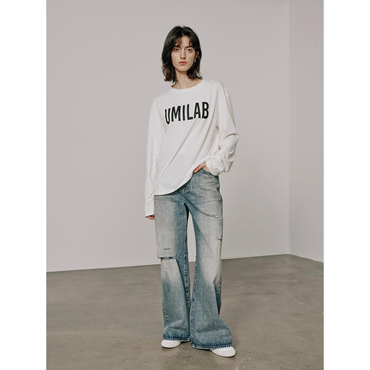 UMILAB【春漾】高科技防晒面料软滑亲肤毛边圆领宽松长袖T恤T720M 商品图4