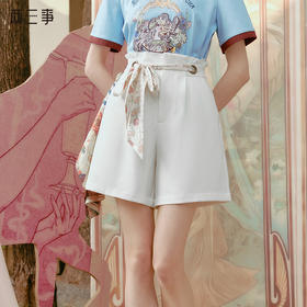 两三事 绮珀秘语 2025春季新款休闲印花绑带高腰短裤女宽松