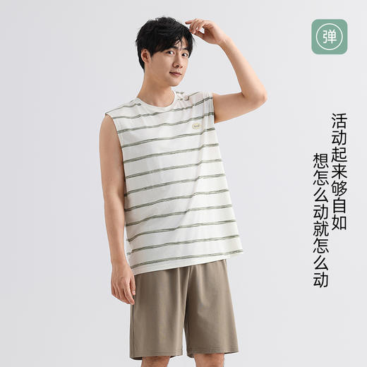 美季美优睡衣男士2025新款夏季棉莫条纹背心短裤家居服套装可外穿 商品图4
