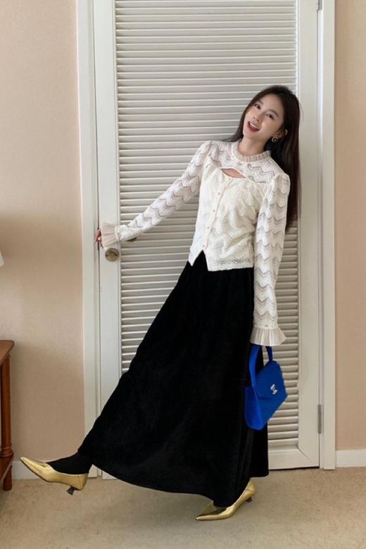 ELLA JADE 甜美米色花边领蕾丝钩花上衣 19786 商品图3