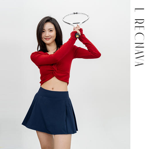 L RECNAVA 高腰加宽腰头 侧边褶皱裙摆网球裙 凉感50D加密四面弹面料 带打底裤 有口袋 商品图7