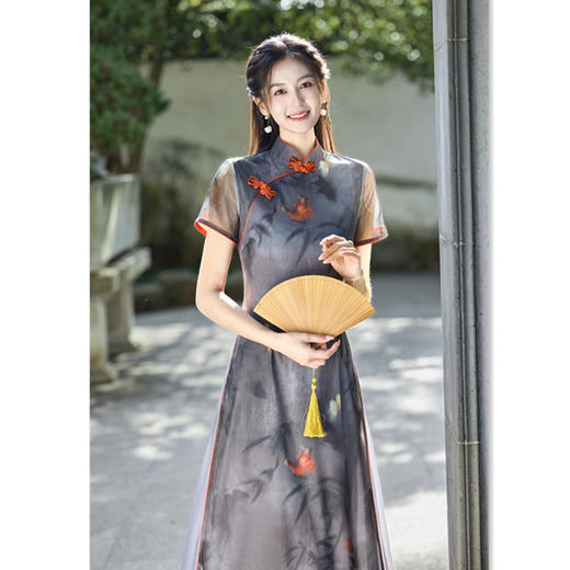 GX网纱奥黛长款短袖旗袍2025春夏新款复古民族风日常可穿奥黛 商品图2