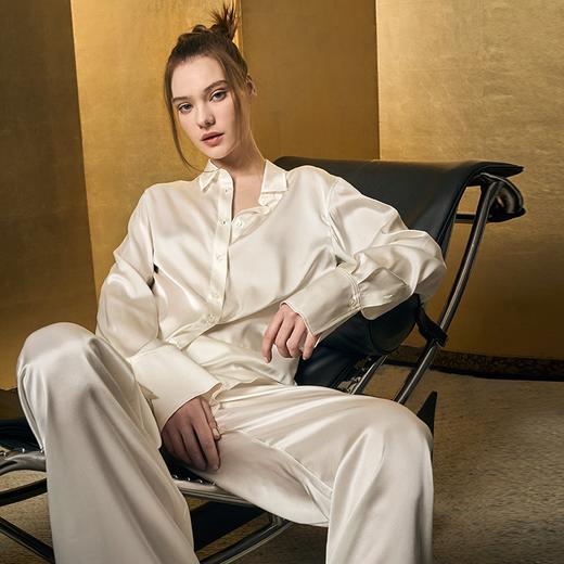 Solo seta桑蚕丝家居服女丝绸纯色睡衣缎面通勤宽松衬衫2025秋冬 商品图3