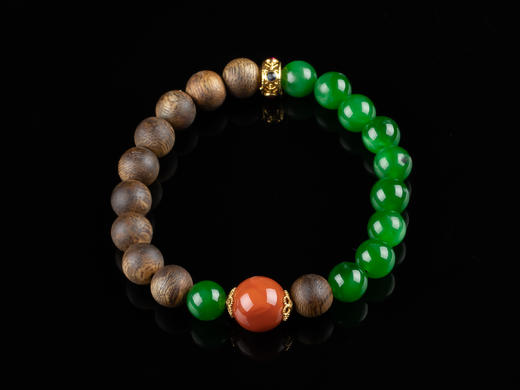 XY0135沉香碧玉南红18K金手串 商品图0