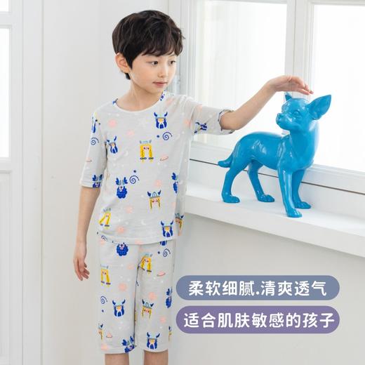 【丝麻棉天然抗菌】韩国moimoi {7分套} 春夏七分套儿童家居服套装短袖套睡衣 商品图7