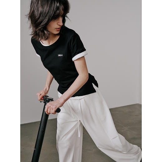 UMILAB【游离】100%强捻棉经典黑白灰微修身春夏短袖T恤女T715W 商品图3