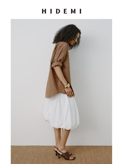 HIDEMI极简设计感压褶花苞甄选长绒棉纸感蓬蓬半身裙 黑色/自然白 商品图6