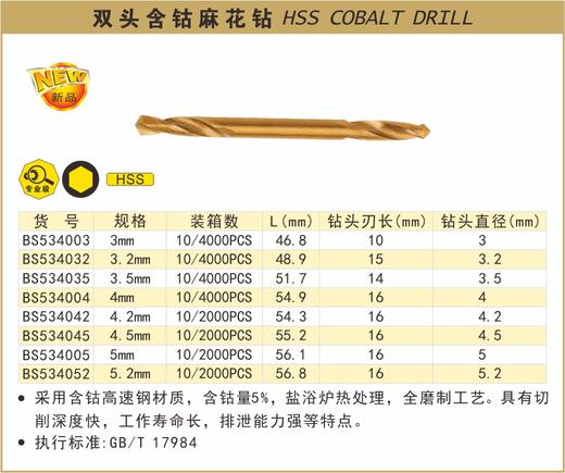 波斯 双头含钴麻花钻3mm BS534003 商品图0