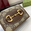 GUCC*古家 Horsebit 1955 复古金扣马衔扣老花Logo拉链开合 帆布拼皮 卡包钱包 常规 女款 乌木色/棕色（CB） 商品缩略图4