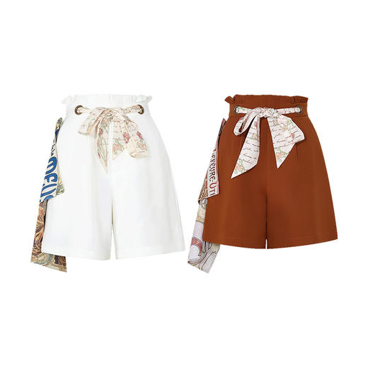 两三事 绮珀秘语 2025春季新款休闲印花绑带高腰短裤女宽松 商品图4