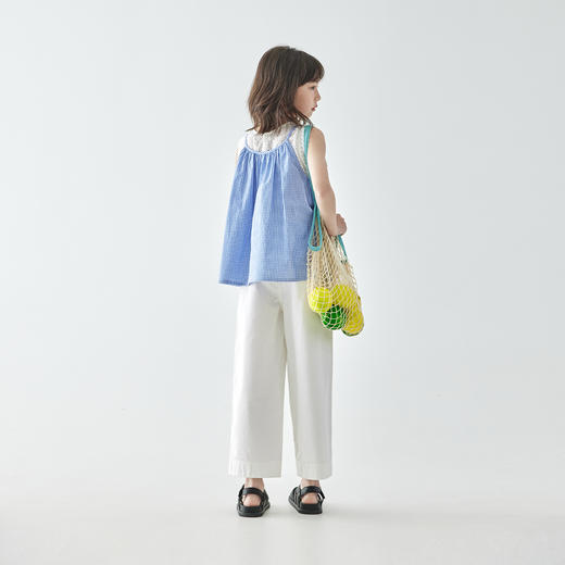 棵初25年新款童装夏日小清新蓝白格纹小衫女童假两件吊带背心上衣 商品图4