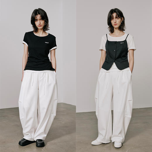 UMILAB【千帆】自在少年感半松紧腰立体捏褶K皱藏肉茧型裤P1225H 商品图3