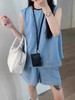 【新款仿牛仔背心套装】夏季 韩系显瘦无袖上衣 松紧腰短裤两件套 商品缩略图4