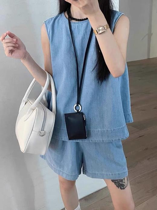 【新款仿牛仔背心套装】夏季 韩系显瘦无袖上衣 松紧腰短裤两件套 商品图4