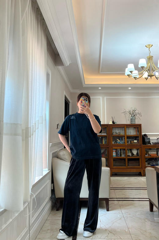 319-4 渠道货 EA丝绒阔腿裤 77聚酯18醋酸 滴胶松紧腰头 我穿灰蓝色38如图 商品图10