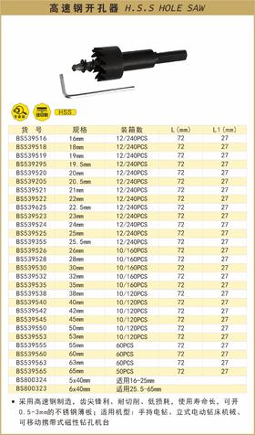 波斯 高速钢开孔器20.5mm BS539205