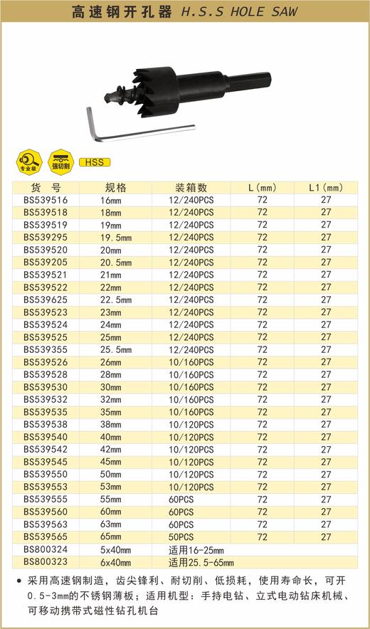 波斯 高速钢开孔器25.5mm BS539355 商品图0