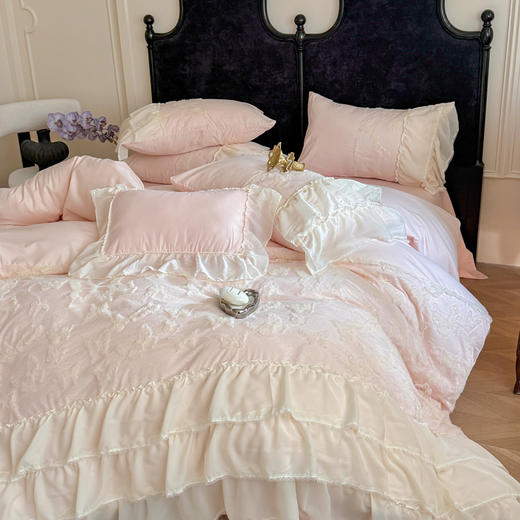 A类立体蝴蝶雪纺花边四件套  公主风蕾丝绣花套件 商品图3