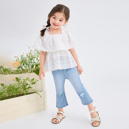 笛莎Deesha 童装女童裤子女童“甜美公主”微喇牛仔裤 商品图2