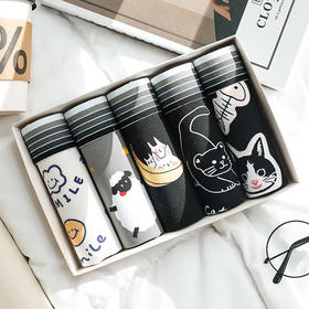 【可爱卡通设计，时尚潮流】五条装！男士内裤 青少年平角内裤 卡通高初中大学生 卡通四角短裤-QQ