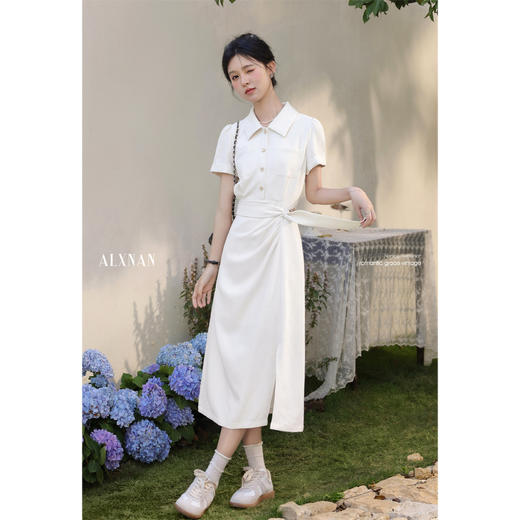 【65折秒杀】鹿向南「星河鹭起」法式polo领衬衫裙优雅杏色连衣裙女夏收腰裙子 商品图1