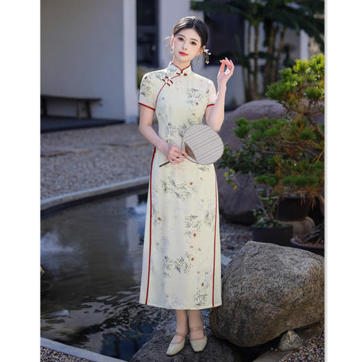 GX长款素雅改良新中式奥黛旗袍裙2025春夏新款年轻女士日常可穿奥黛 商品图3