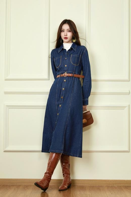 LNNNS 复古款牛仔开衫连衣裙 19813 商品图3