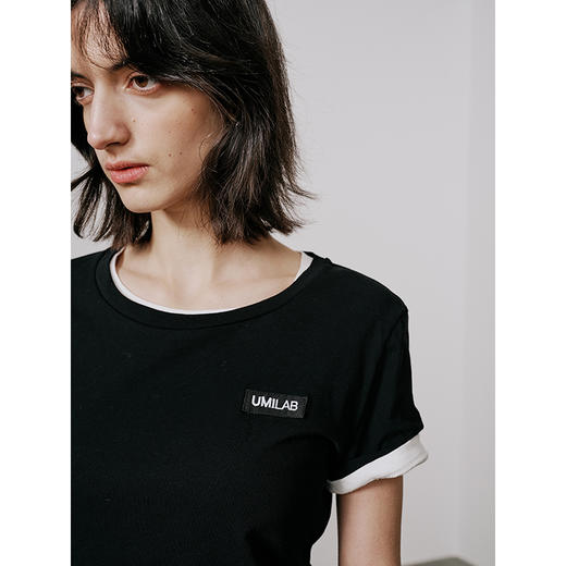 UMILAB【游离】100%强捻棉经典黑白灰微修身春夏短袖T恤女T715W 商品图1