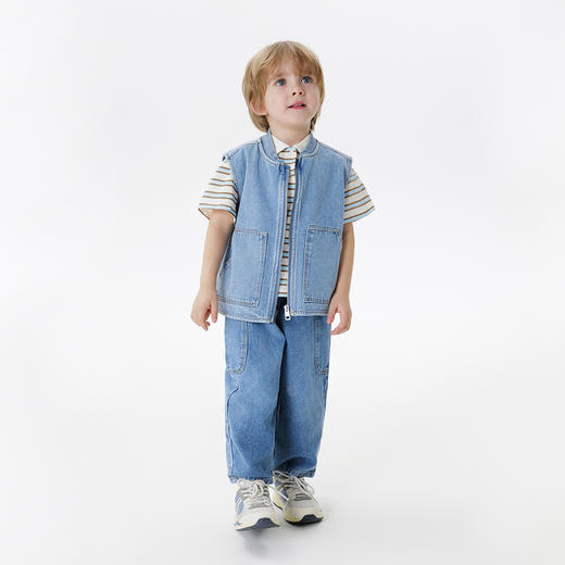 马克珍妮男童时尚纯棉牛仔小马甲2025年春装新款250062 商品图1