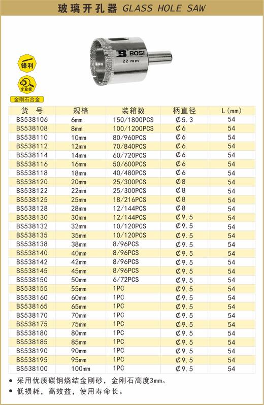波斯 玻璃开孔器8mm BS538108 商品图0