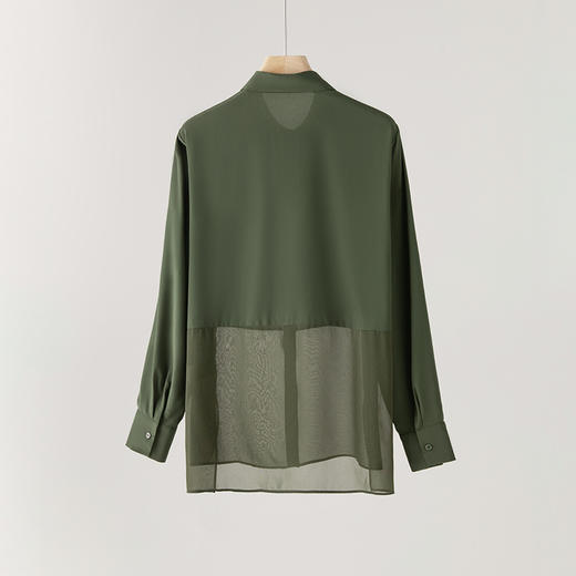 丁摩设计感长袖真丝衬衫女新品拼接防晒衬衣通勤桑蚕丝方领上衣AL1000606 商品图1