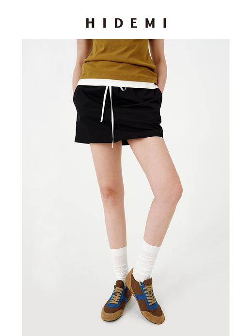 HIDEMI 极简设计感黑白撞色拼接抽绳松紧腰a字型显瘦休闲半身裙短裙 商品图2