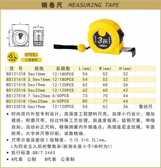 波斯 钢卷尺5*19  公制 BS121518A 商品图0
