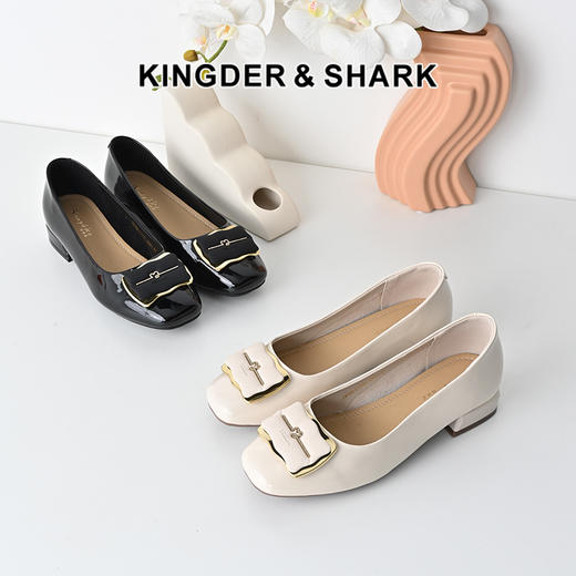 经典鲨2025年春季新品百搭纯色一脚蹬浅口中粗跟气质单鞋女KW163-517021 商品图0