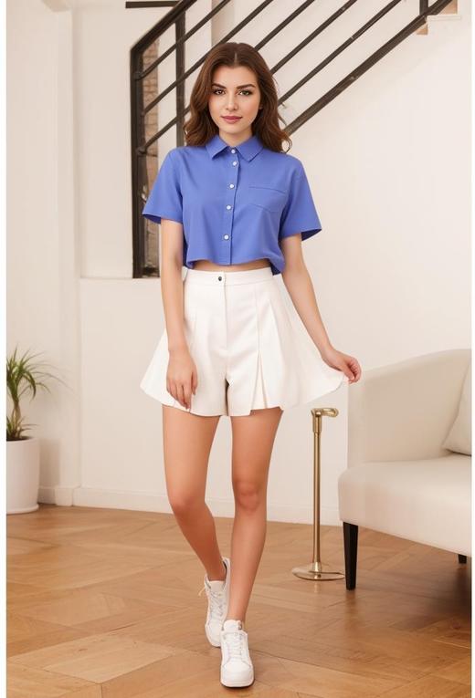 佐丹奴女装25年新款蔚蓝经典系列短款衬衫05345216 商品图3